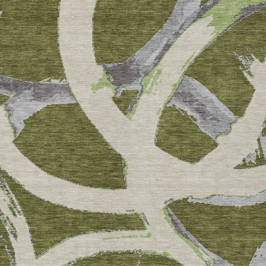 Olive Green Beige And Gray Abstract Washable Indoor Outdoor Area Rug Photo 6