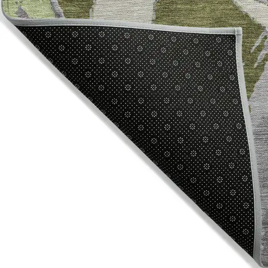 Olive Green Beige And Gray Abstract Washable Indoor Outdoor Area Rug Photo 5
