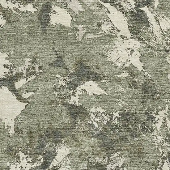 Olive Green Beige And Ivory Floral Washable Area Rug With UV Protection Photo 3