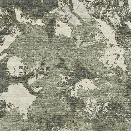 Olive Green Beige And Ivory Floral Washable Area Rug With UV Protection Photo 3