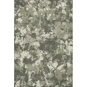 Photo of Olive Green Beige And Ivory Floral Washable Area Rug With UV Protection