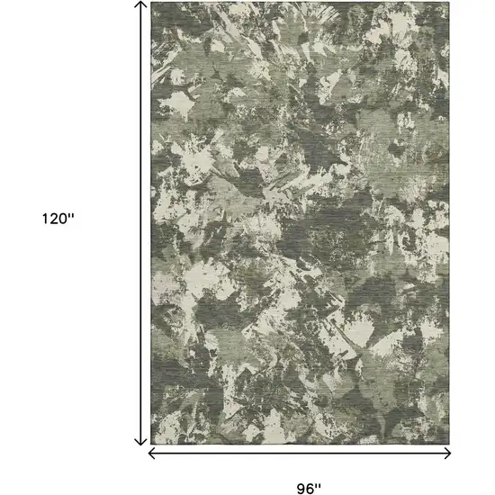 Olive Green Beige And Ivory Floral Washable Area Rug With UV Protection Photo 9