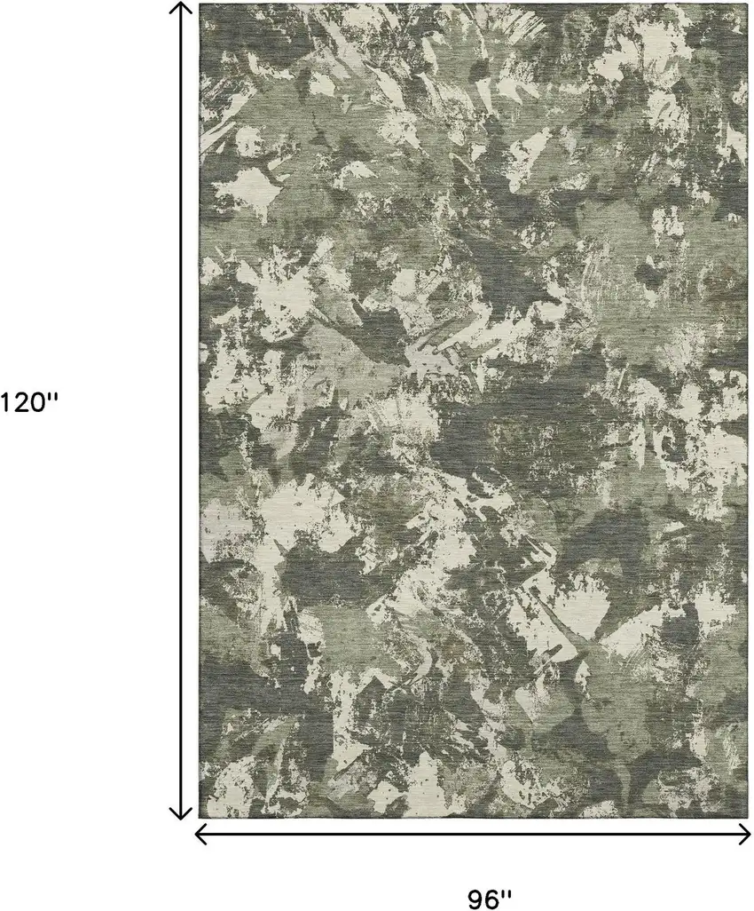 Olive Green Beige And Ivory Floral Washable Area Rug With UV Protection Photo 9