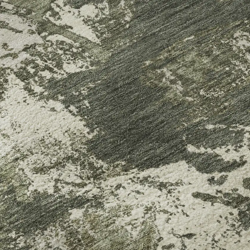 Olive Green Beige And Ivory Floral Washable Area Rug With UV Protection Photo 8