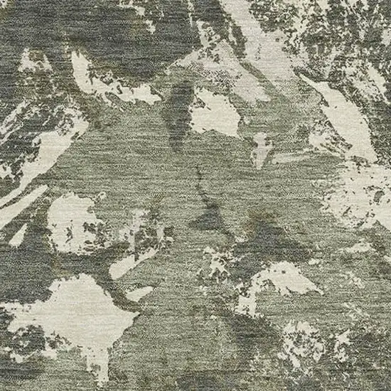 Olive Green Beige And Ivory Floral Washable Area Rug With UV Protection Photo 3