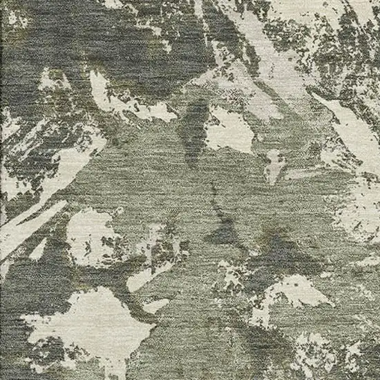 Olive Green Beige And Ivory Floral Washable Area Rug With UV Protection Photo 3