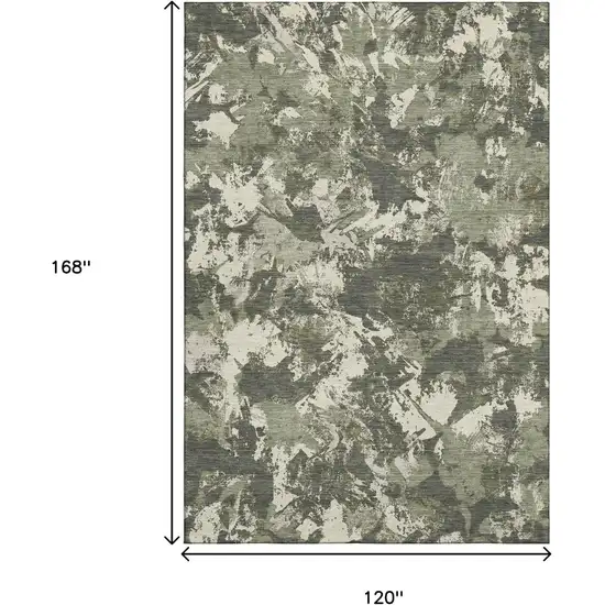 Olive Green Beige And Ivory Floral Washable Area Rug With UV Protection Photo 9