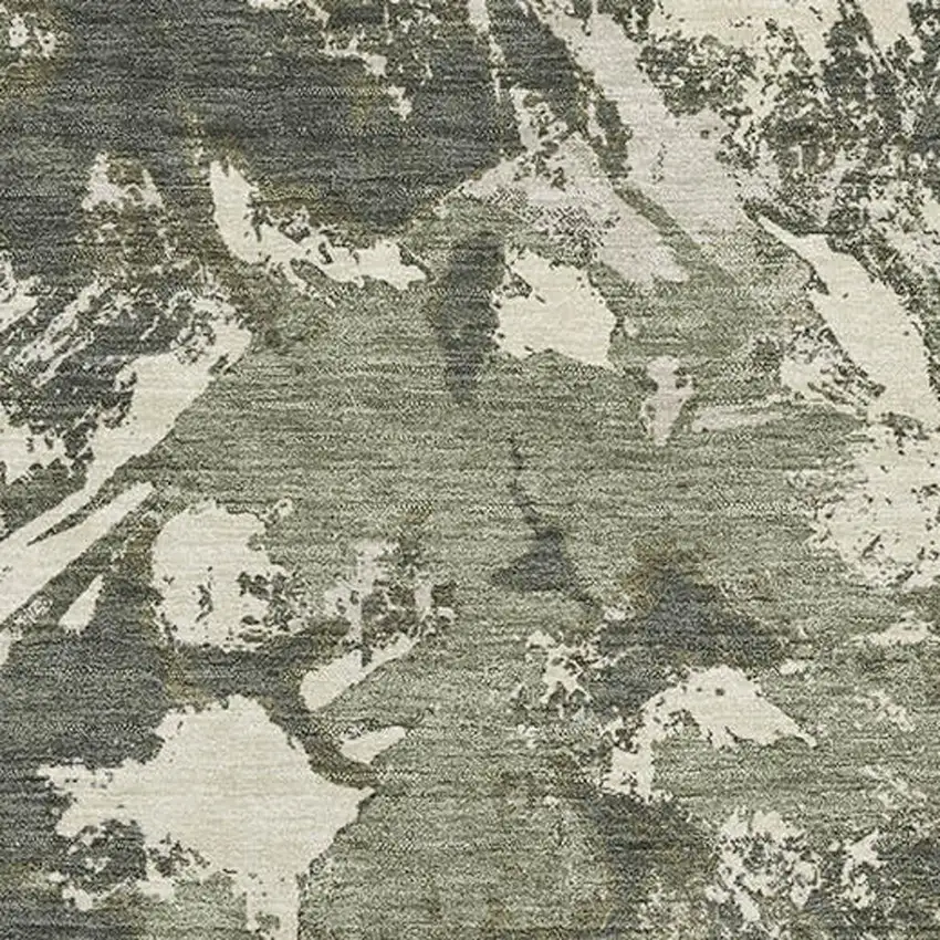 Olive Green Beige And Ivory Floral Washable Area Rug With UV Protection Photo 3