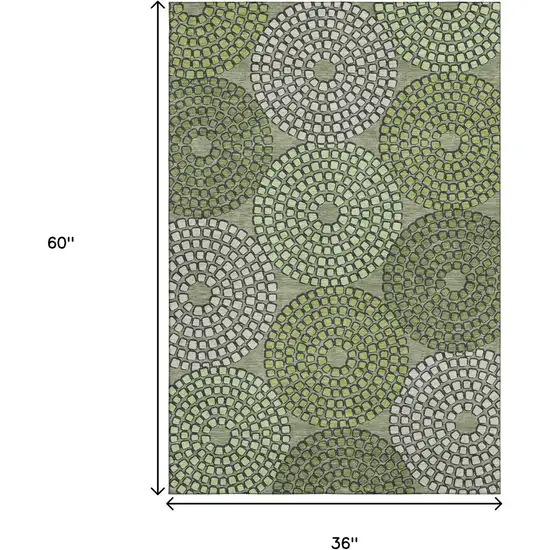 Olive Green Beige And Ivory Geometric Washable Area Rug With UV Protection Photo 3