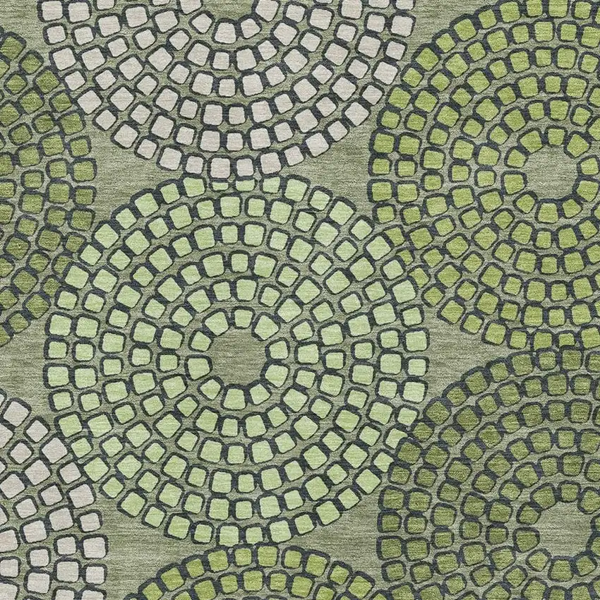 Olive Green Beige And Ivory Geometric Washable Area Rug With UV Protection Photo 3