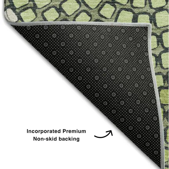 Olive Green Beige And Ivory Geometric Washable Area Rug With UV Protection Photo 7