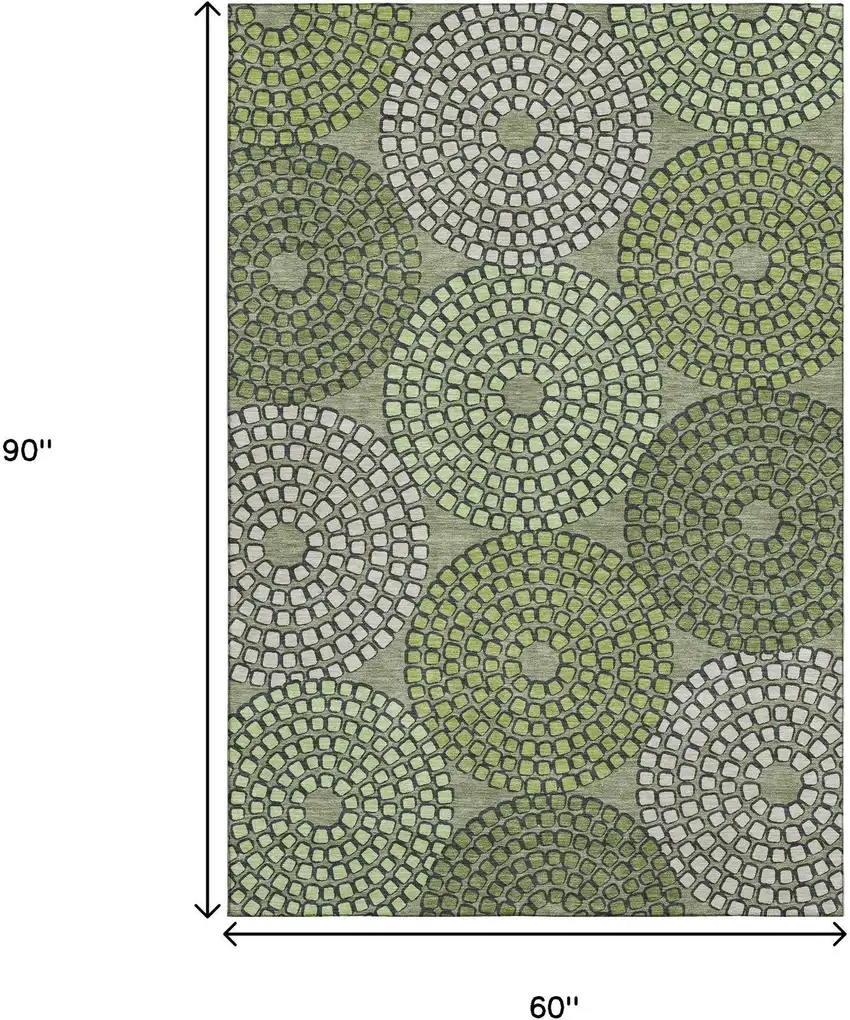 Olive Green Beige And Ivory Geometric Washable Area Rug With UV Protection Photo 8