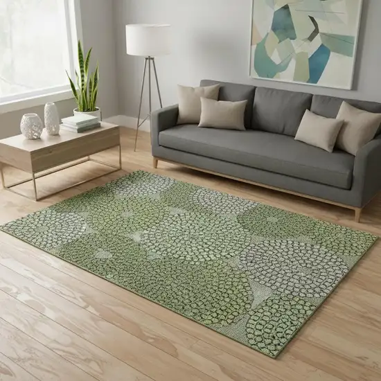 Olive Green Beige And Ivory Geometric Washable Area Rug With UV Protection Photo 2