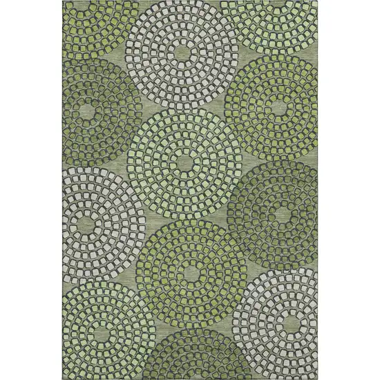 Olive Green Beige And Ivory Geometric Washable Area Rug With UV Protection Photo 1