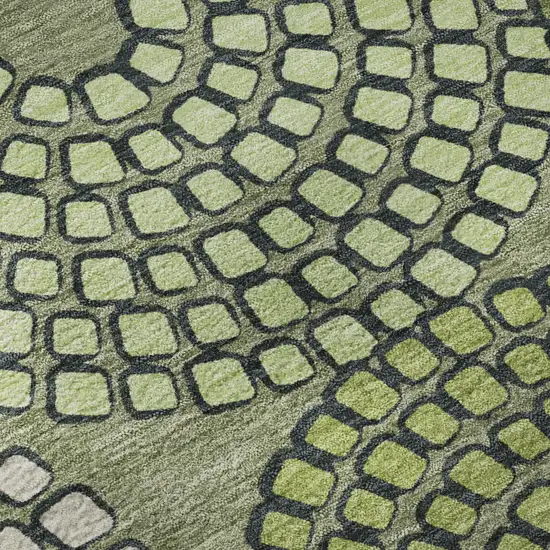 Olive Green Beige And Ivory Geometric Washable Area Rug With UV Protection Photo 8