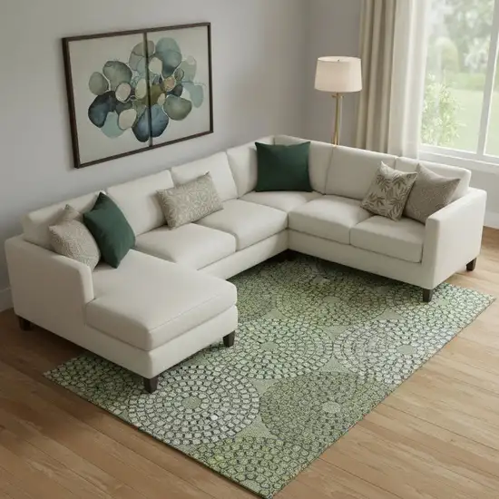 Olive Green Beige And Ivory Geometric Washable Area Rug With UV Protection Photo 1