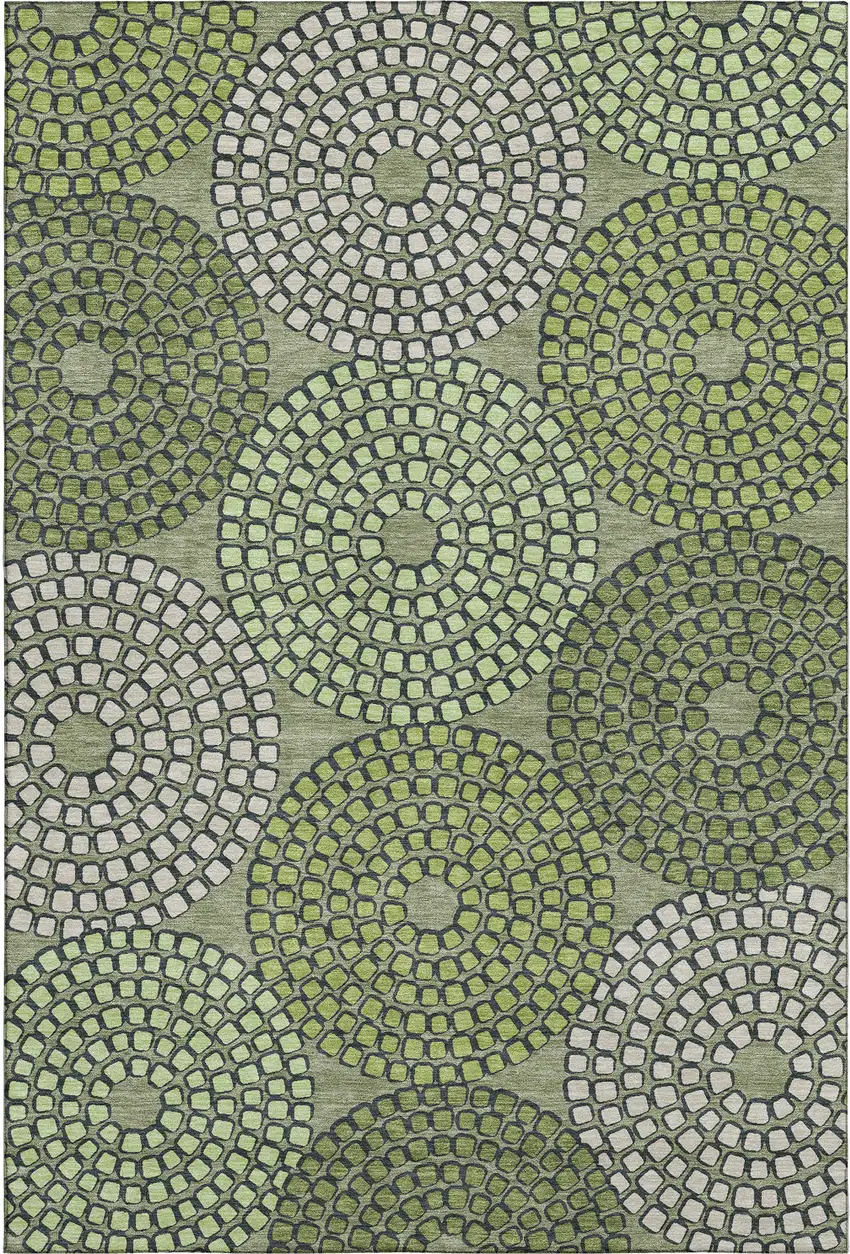 Olive Green Beige And Ivory Geometric Washable Area Rug With UV Protection Photo 1