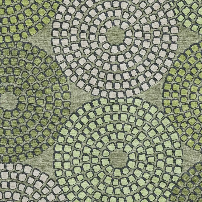 Olive Green Beige And Ivory Geometric Washable Area Rug With UV Protection Photo 3