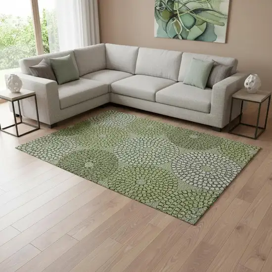 Olive Green Beige And Ivory Geometric Washable Area Rug With UV Protection Photo 2