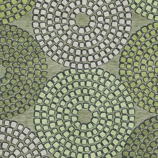 Olive Green Beige And Ivory Geometric Washable Area Rug With UV Protection Photo 3