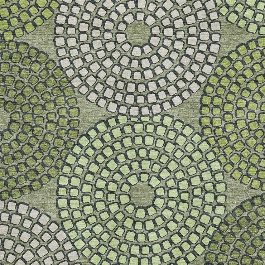 Olive Green Beige And Ivory Geometric Washable Area Rug With UV Protection Photo 3