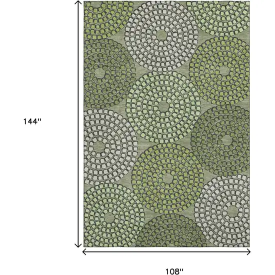 Olive Green Beige And Ivory Geometric Washable Area Rug With UV Protection Photo 9