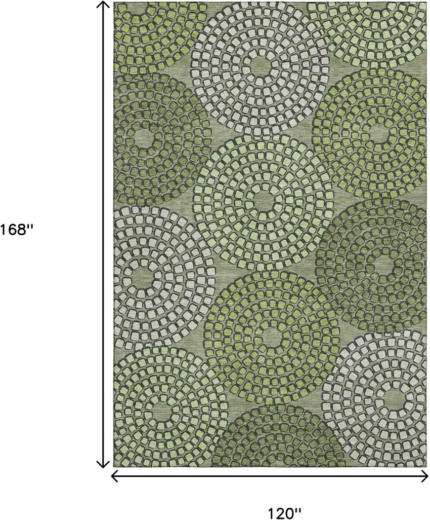 Olive Green Beige And Ivory Geometric Washable Area Rug With UV Protection Photo 9