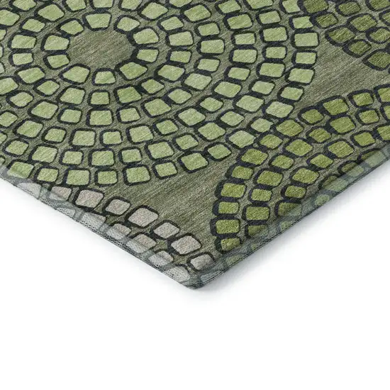 Olive Green Beige And Ivory Geometric Washable Area Rug With UV Protection Photo 8