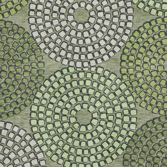 Olive Green Beige And Ivory Geometric Washable Area Rug With UV Protection Photo 3