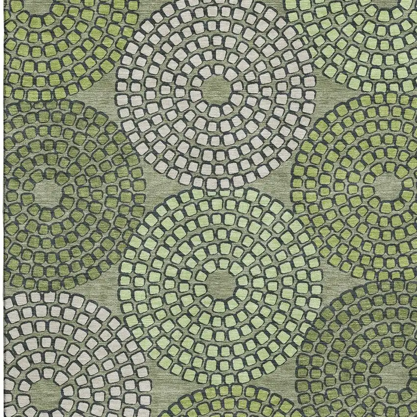 Olive Green Beige And Ivory Geometric Washable Area Rug With UV Protection Photo 4