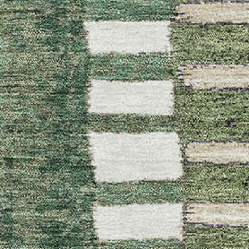 Olive Green Beige And Ivory Geometric Washable Area Rug With UV Protection Photo 3