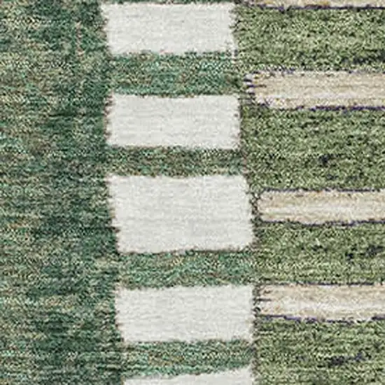 Olive Green Beige And Ivory Geometric Washable Area Rug With UV Protection Photo 3