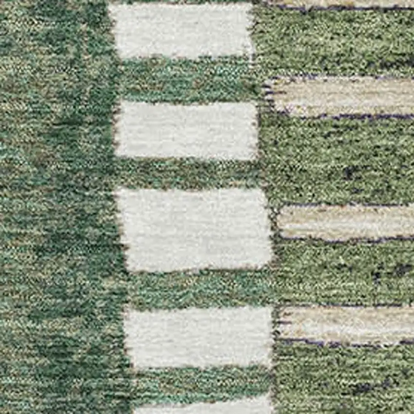 Olive Green Beige And Ivory Geometric Washable Area Rug With UV Protection Photo 3