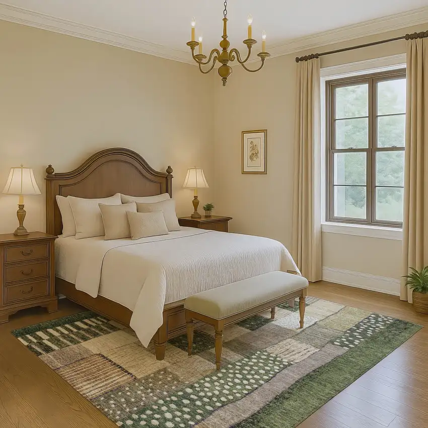 Olive Green Beige And Ivory Geometric Washable Area Rug With UV Protection Photo 5