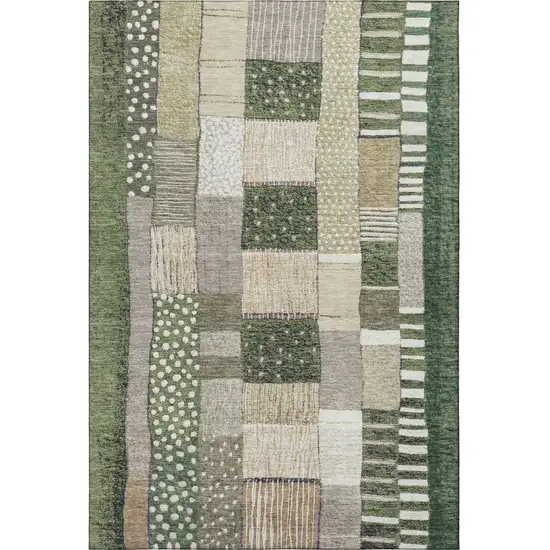 Olive Green Beige And Ivory Geometric Washable Area Rug With UV Protection Photo 3