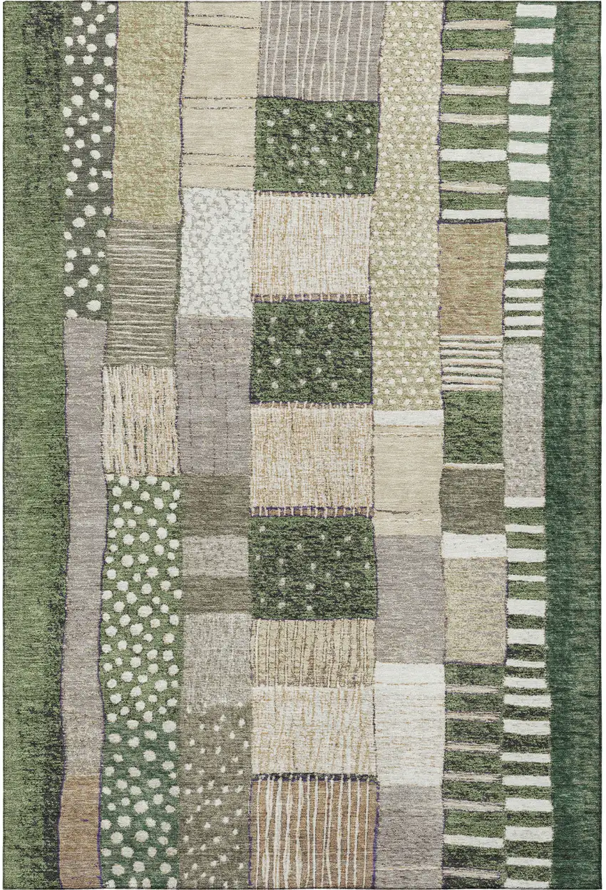 Olive Green Beige And Ivory Geometric Washable Area Rug With UV Protection Photo 3