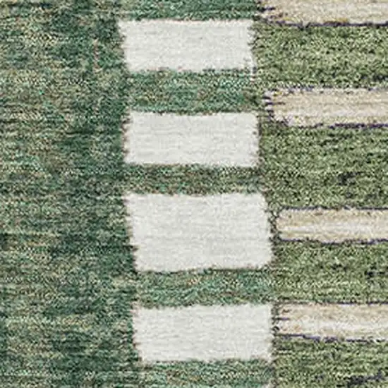 Olive Green Beige And Ivory Geometric Washable Area Rug With UV Protection Photo 3