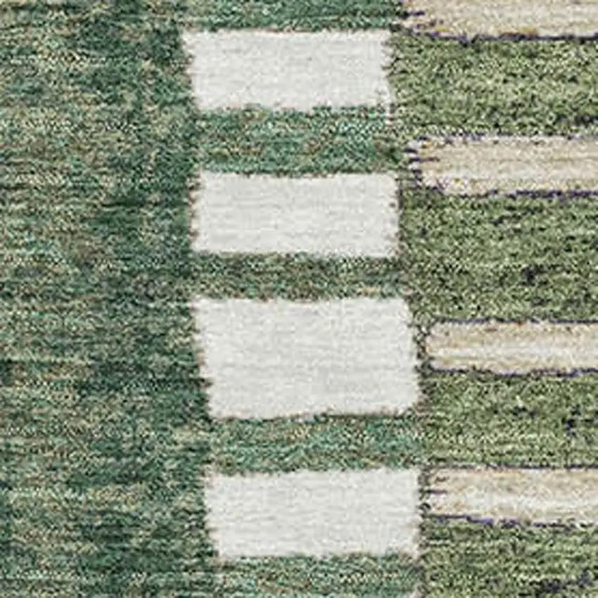 Olive Green Beige And Ivory Geometric Washable Area Rug With UV Protection Photo 3