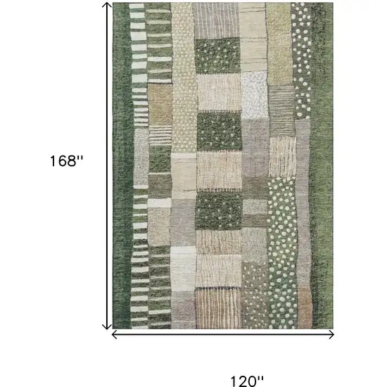 Olive Green Beige And Ivory Geometric Washable Area Rug With UV Protection Photo 9
