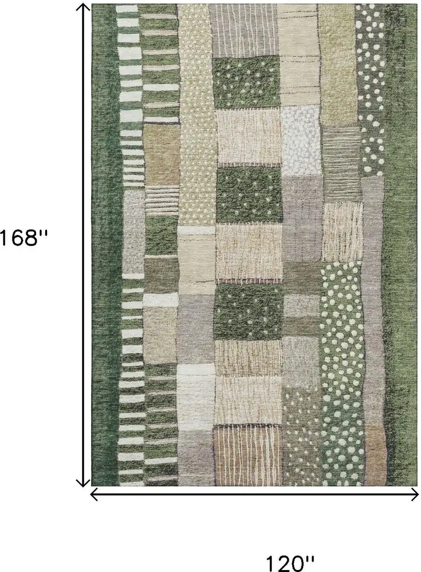 Olive Green Beige And Ivory Geometric Washable Area Rug With UV Protection Photo 9
