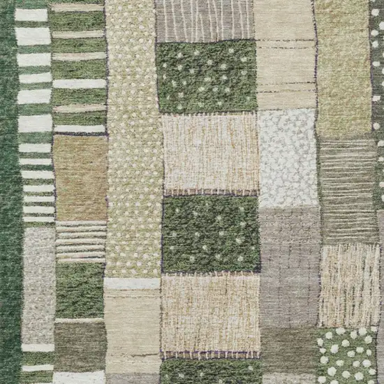 Olive Green Beige And Ivory Geometric Washable Indoor Outdoor Area Rug Photo 3