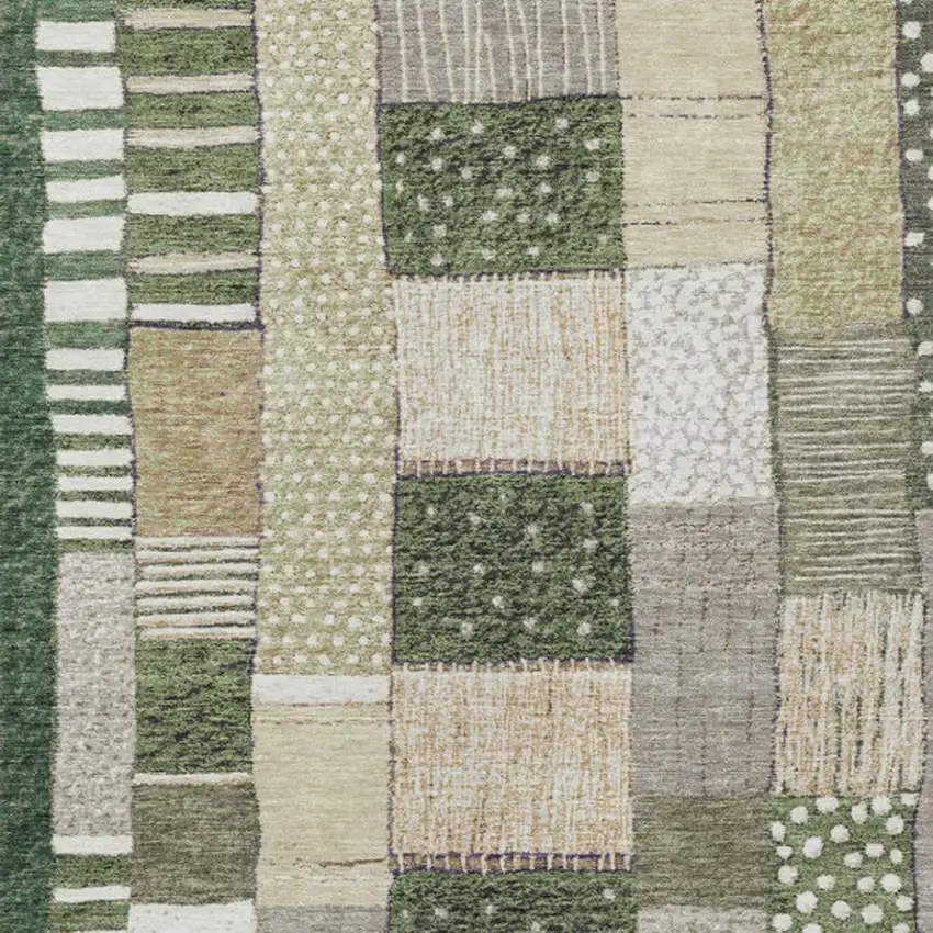 Olive Green Beige And Ivory Geometric Washable Indoor Outdoor Area Rug Photo 3