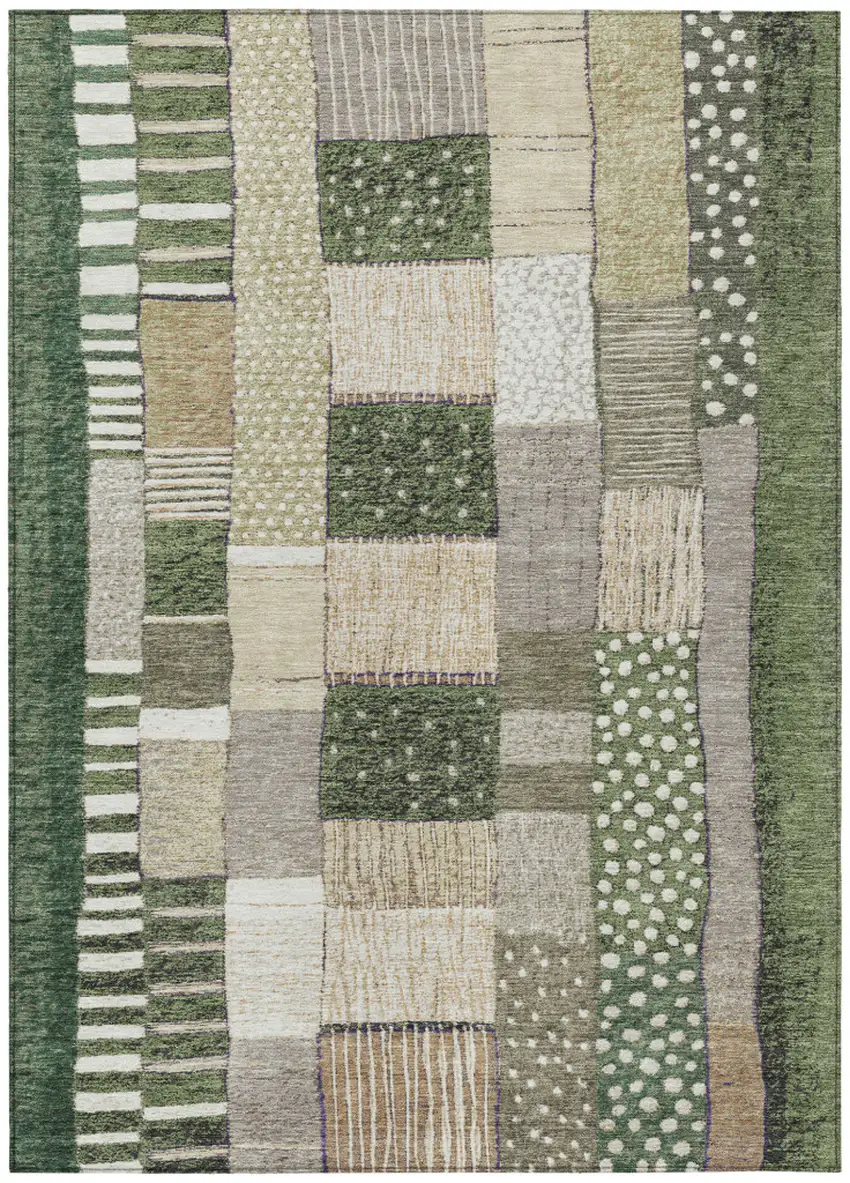 Olive Green Beige And Ivory Geometric Washable Indoor Outdoor Area Rug Photo 1