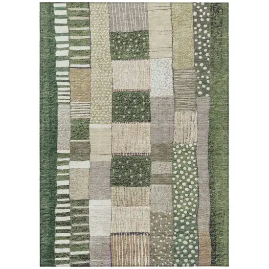 Olive Green Beige And Ivory Geometric Washable Indoor Outdoor Area Rug Photo 1