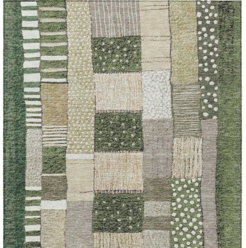 Olive Green Beige And Ivory Geometric Washable Indoor Outdoor Area Rug Photo 4