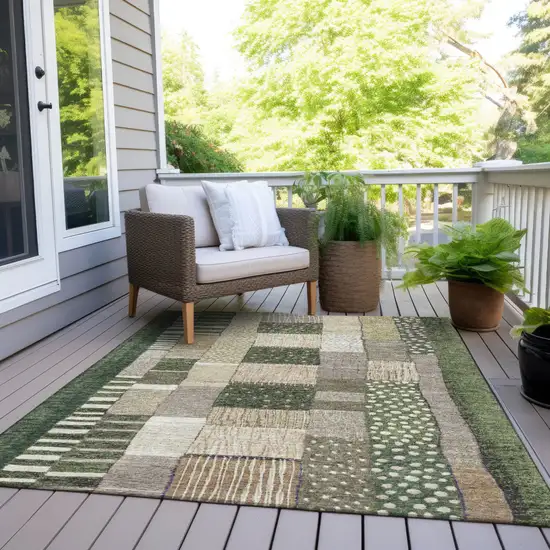 Olive Green Beige And Ivory Geometric Washable Indoor Outdoor Area Rug Photo 9