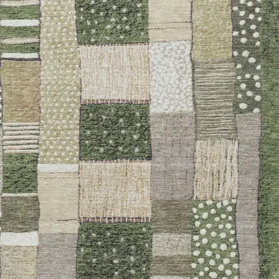 Olive Green Beige And Ivory Geometric Washable Indoor Outdoor Area Rug Photo 3