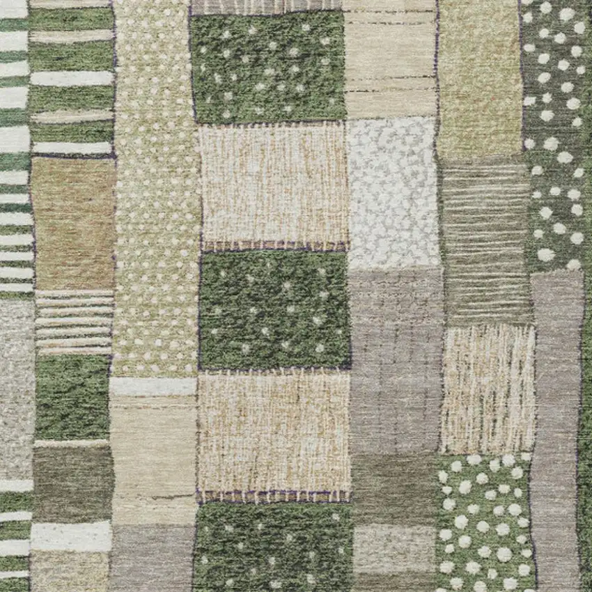 Olive Green Beige And Ivory Geometric Washable Indoor Outdoor Area Rug Photo 3