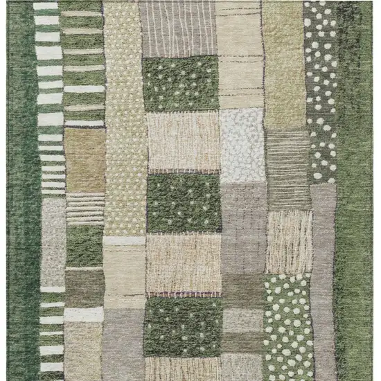 Olive Green Beige And Ivory Geometric Washable Indoor Outdoor Area Rug Photo 4