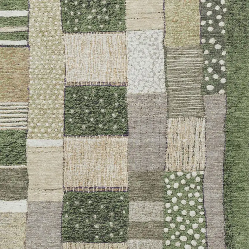 Olive Green Beige And Ivory Geometric Washable Indoor Outdoor Area Rug Photo 3